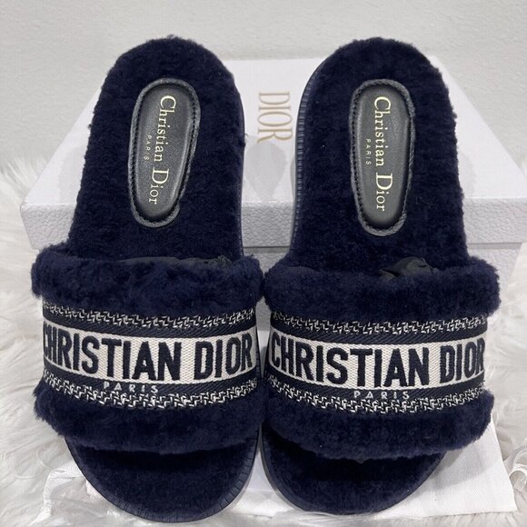 Christian Dior DWAY Shearling Fur Dioract Logo Sandal Slide Flat 36.5/39.5/41 - Picture 1 of 10